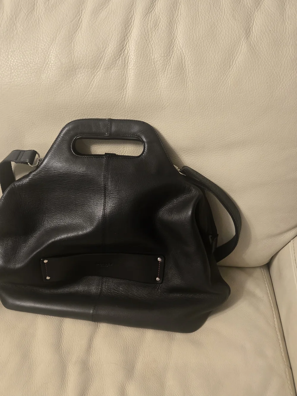 Structured Black Leather Tote with Cutout Handle
